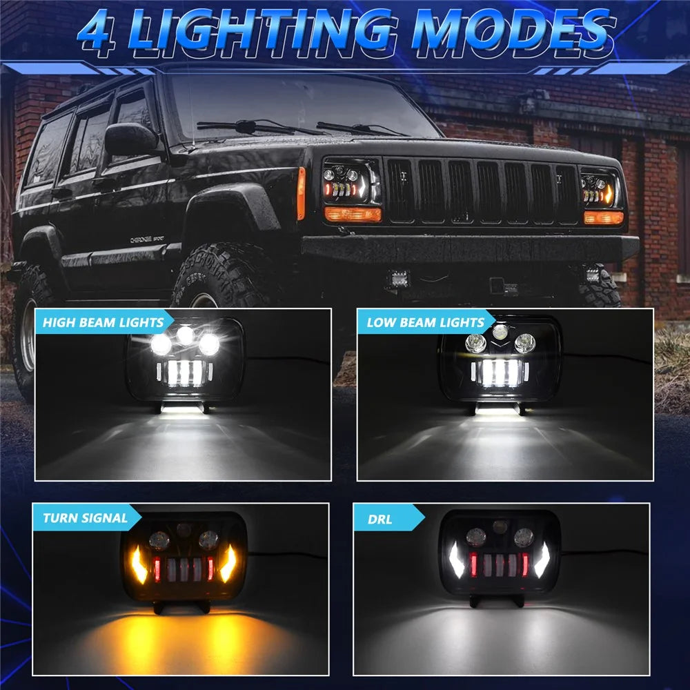 7 Inch LED Headlight Square Headlamp High Low Beam DRL Turn Signal Lamp for Off Road Vehicle - 6