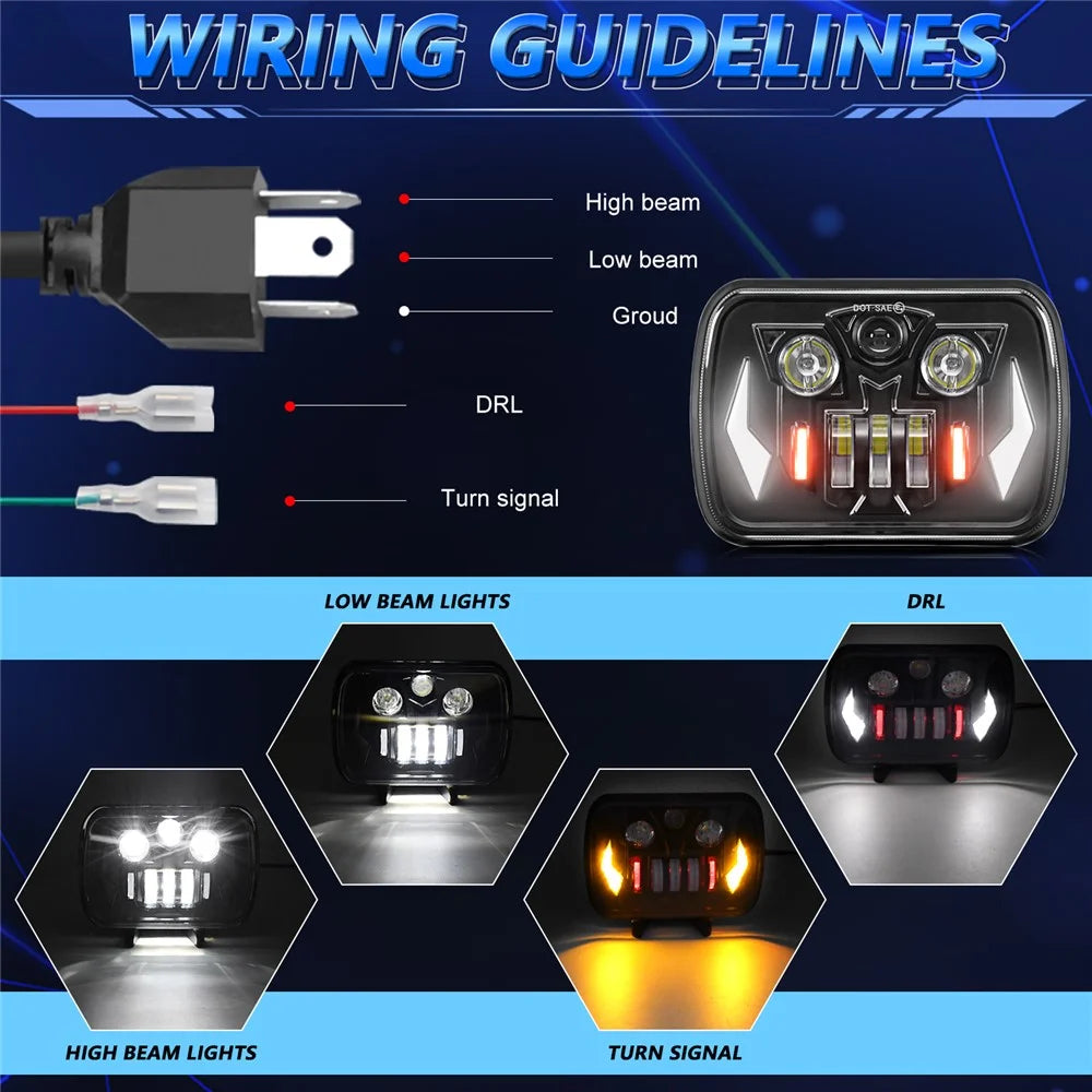 7 Inch LED Headlight Square Headlamp High Low Beam DRL Turn Signal Lamp for Off Road Vehicle - 7