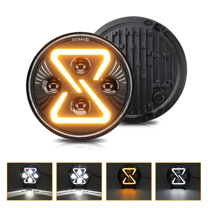 7 Inch LED Headlight Motorcycle Off Road Vehicle 8 Shape Angel Eye High Low Beam DRL Turn Signal Lamp - 2