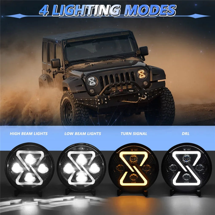 7 Inch LED Headlight Motorcycle Off Road Vehicle 8 Shape Angel Eye High Low Beam DRL Turn Signal Lamp - 4