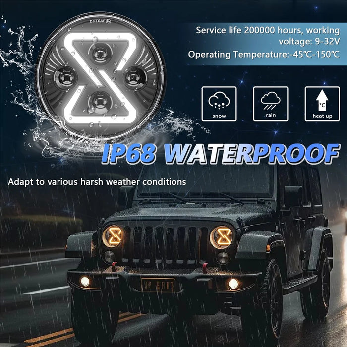 7 Inch LED Headlight Motorcycle Off Road Vehicle 8 Shape Angel Eye High Low Beam DRL Turn Signal Lamp - 5