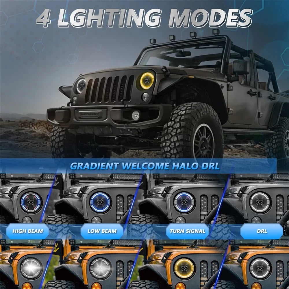 7 Inch LED Headlight for Motorcycle Off Road Vehicle DRL Turn Signal High Low Beam Headlamp - 4