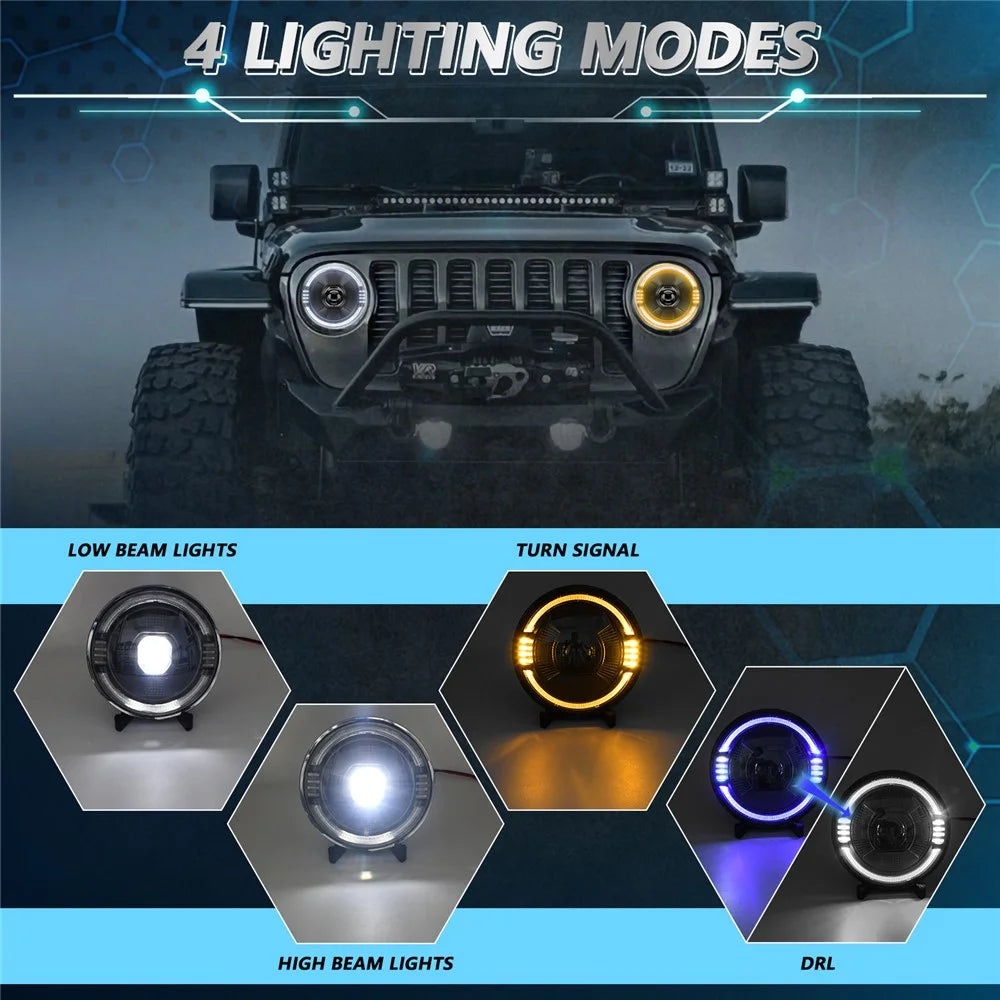 7 Inch LED Headlight for Motorcycle Off Road Vehicle DRL Turn Signal High Low Beam Headlamp - 5