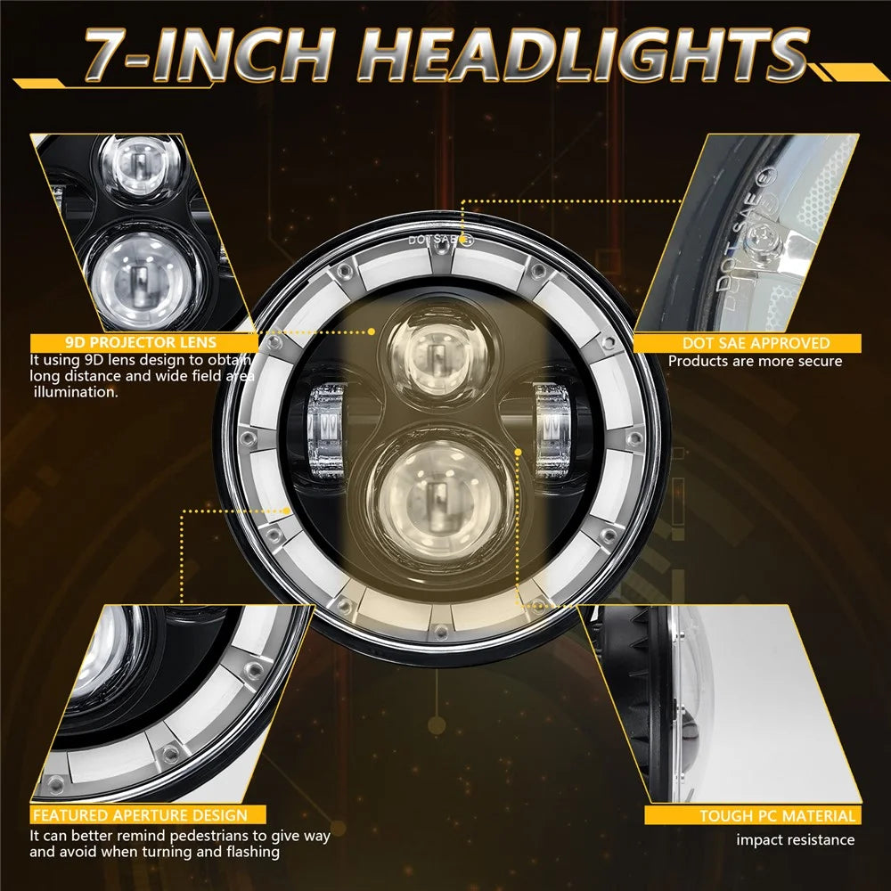 7 Inch Square Angel Eye LED Headlight for Motorcycle Off Road Vehicle DRL Turn Signal High Low Beam Headlamp - 4