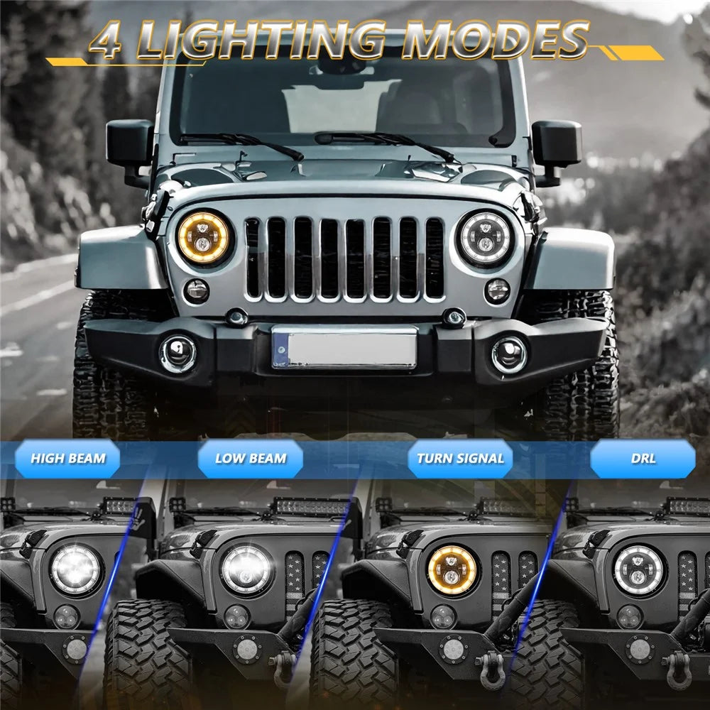 7 Inch Square Angel Eye LED Headlight for Motorcycle Off Road Vehicle DRL Turn Signal High Low Beam Headlamp - 5