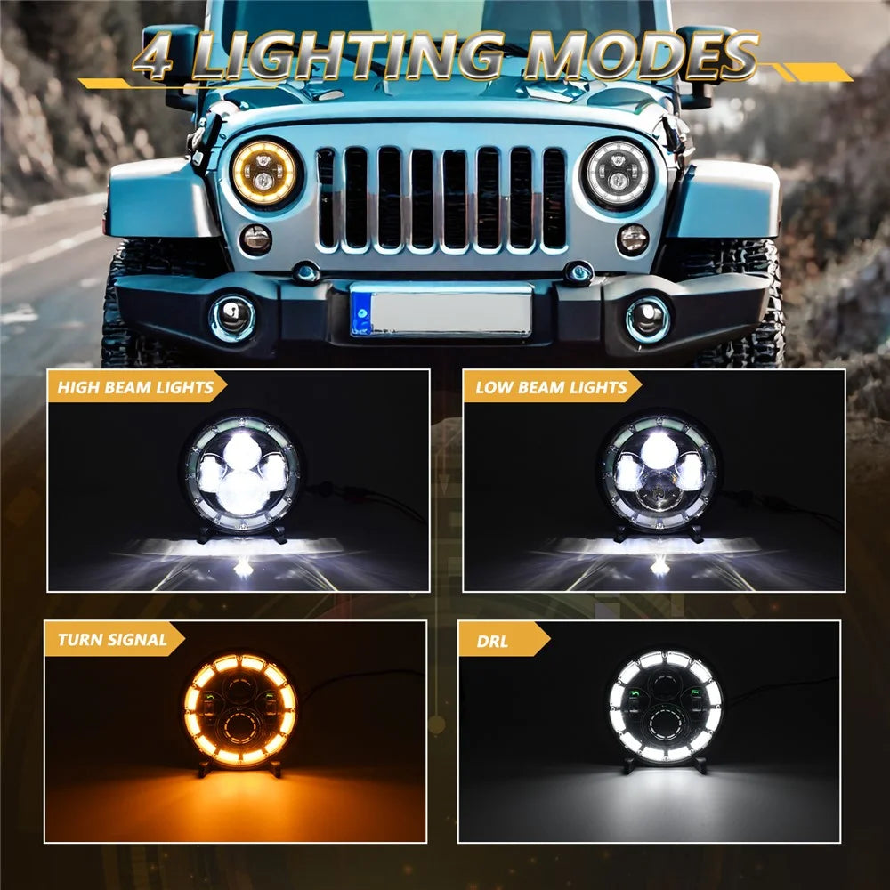 7 Inch Square Angel Eye LED Headlight for Motorcycle Off Road Vehicle DRL Turn Signal High Low Beam Headlamp - 6