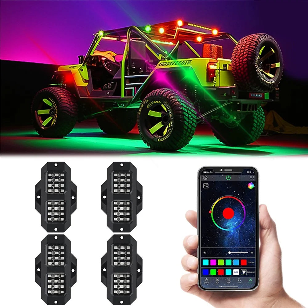 G1 4 In 1 RGB Car Underglow Light Music Sync Bluetooth-Compatible LED Rock Light Kit for SUV Truck - 1