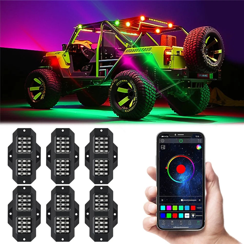 G1 6 In 1 RGB Car Underglow Light Music Sync Bluetooth-Compatible LED Rock Light Kit for SUV Truck - 1