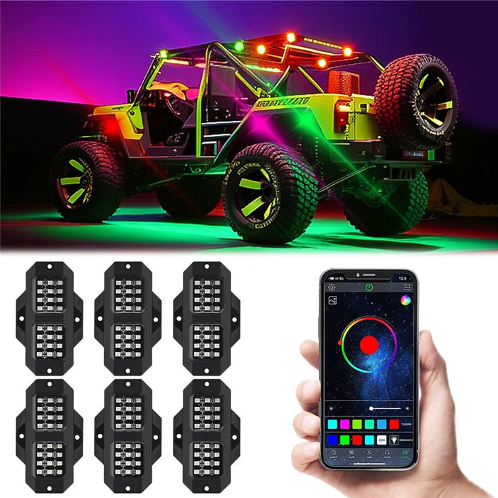G1 6 In 1 RGB Car Underglow Light Music Sync Bluetooth-Compatible LED Rock Light Kit for SUV Truck - 1