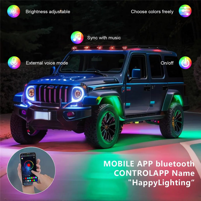 G1 6 In 1 RGB Car Underglow Light Music Sync Bluetooth-Compatible LED Rock Light Kit for SUV Truck - 3