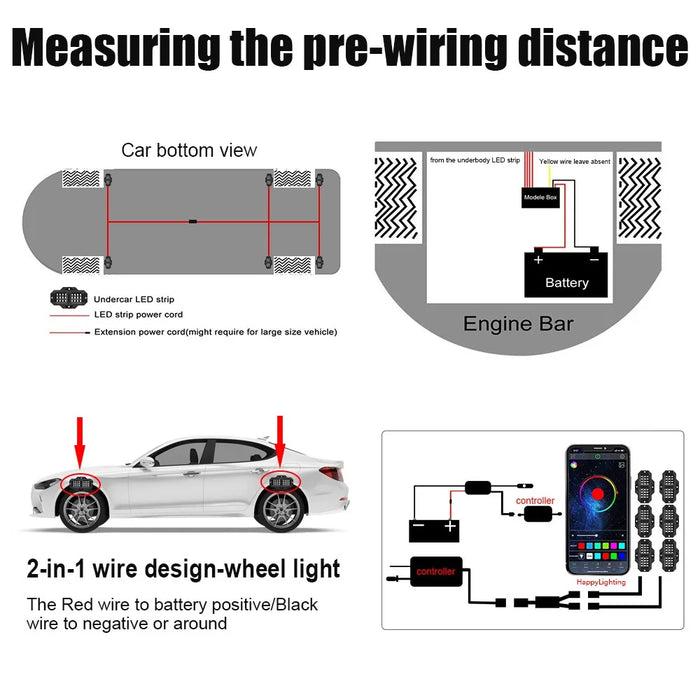 G1 6 In 1 RGB Car Underglow Light Music Sync Bluetooth-Compatible LED Rock Light Kit for SUV Truck - 6