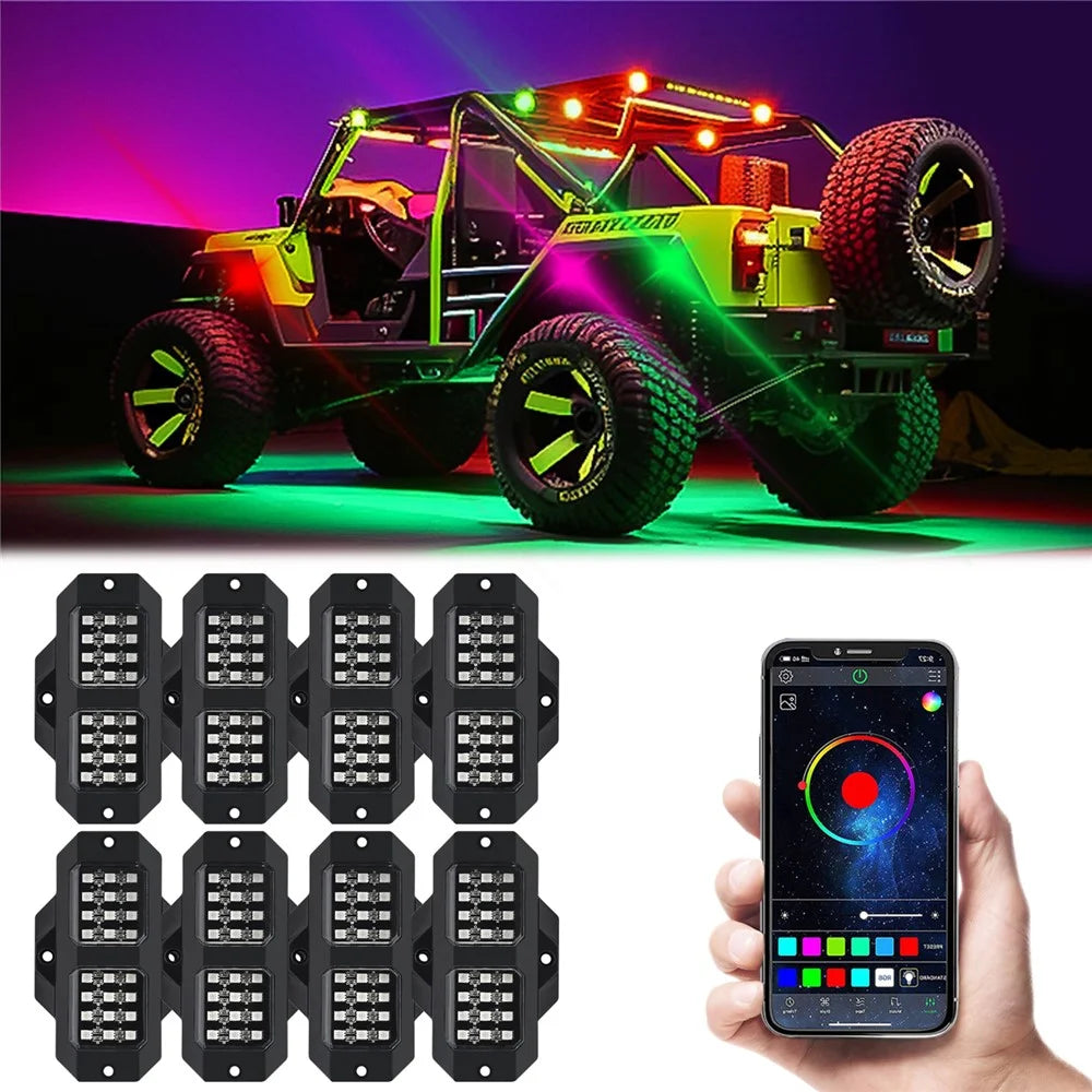 G1 8 In 1 RGB Car Underglow Light Music Sync Bluetooth-Compatible LED Rock Light Kit for SUV Truck - 1