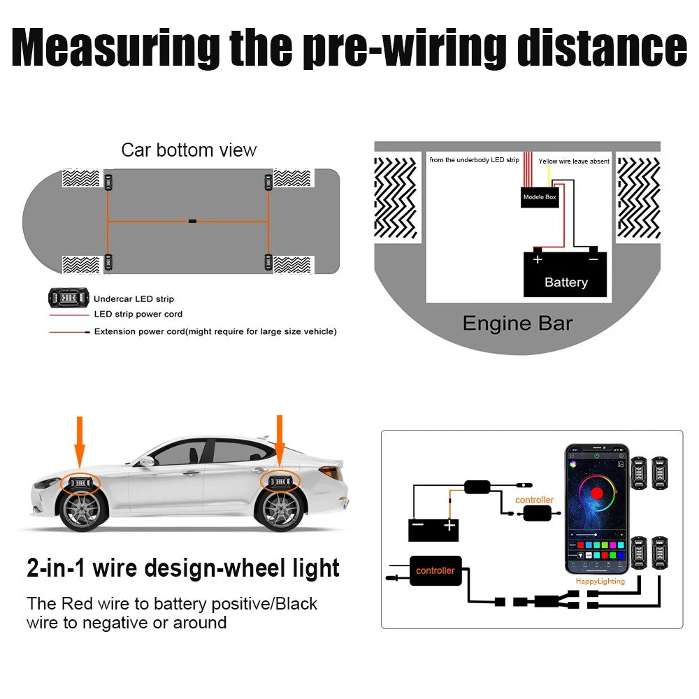 G6 4 In 1 LED Car Underglow Lights RGB Rock Lights Music Sync Atmosphere Lamp for Off Road Vehicles - 4