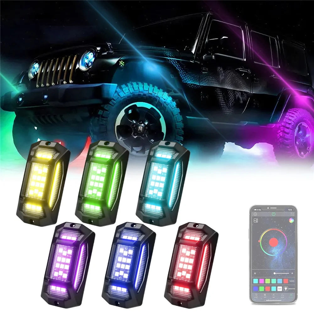 G6 6 In 1 LED Car Underglow Lights RGB Rock Lights Music Sync Atmosphere Lamp for Off Road Vehicles - 1