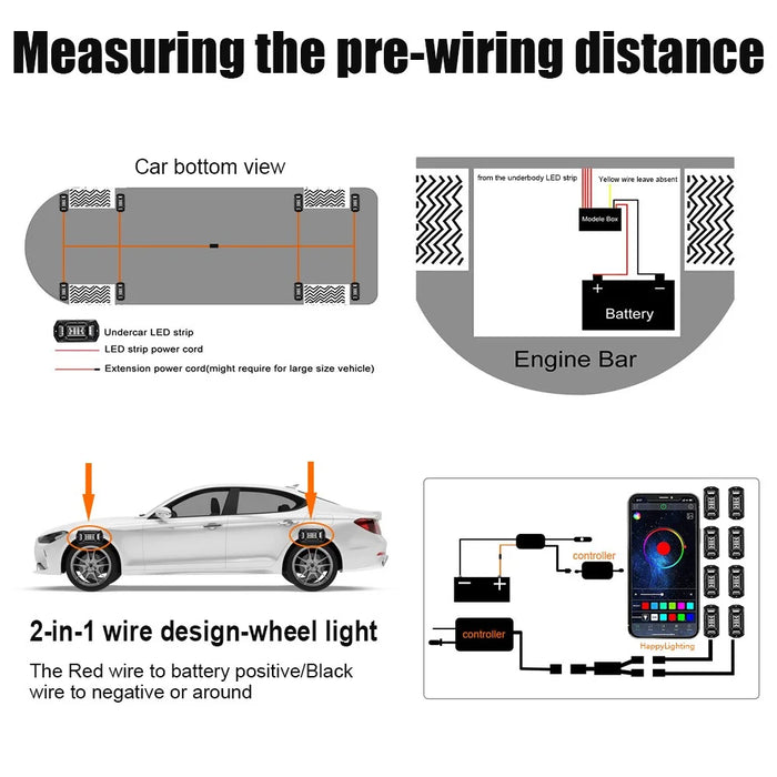 G6 8 In 1 LED Car Underglow Lights RGB Rock Lights Music Sync Atmosphere Lamp for Off Road Vehicles - 4