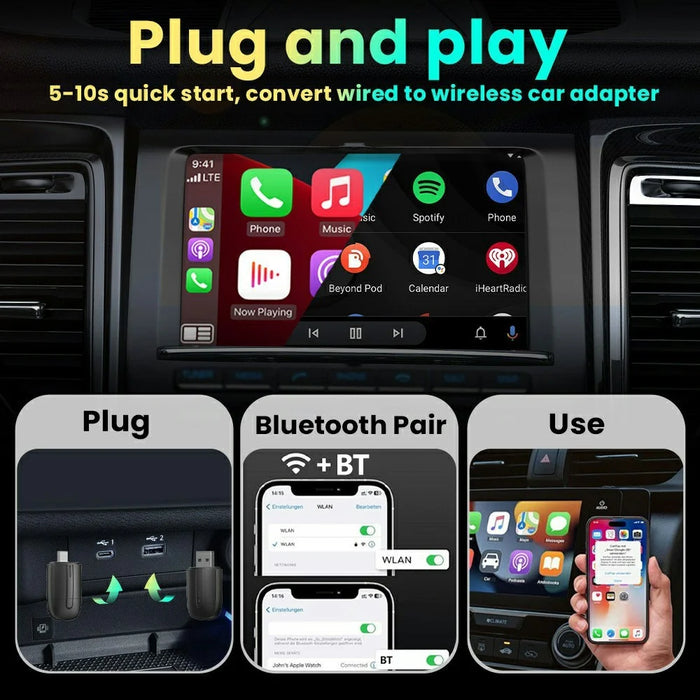Dual Head 2 in 1 Carplay Android Auto Vehicle Wired to Wireless Adapter - 3