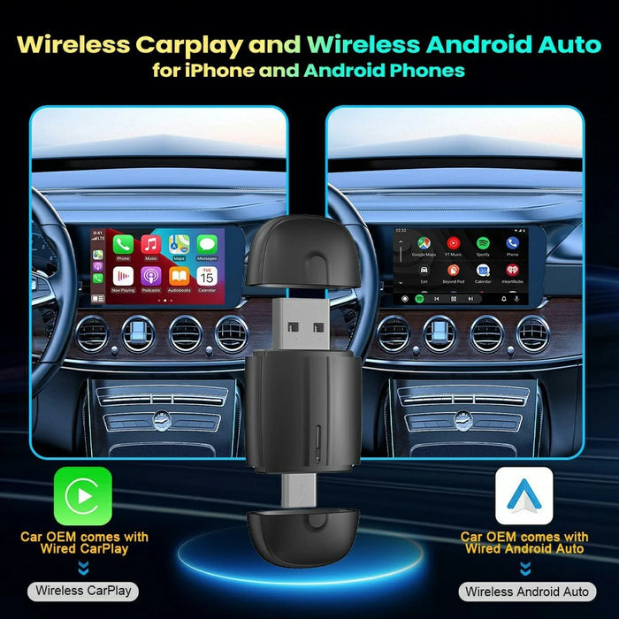 Dual Head 2 in 1 Carplay Android Auto Vehicle Wired to Wireless Adapter - 5