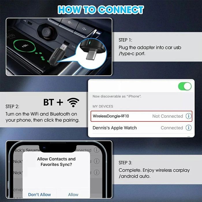 Dual Head 2 in 1 Carplay Android Auto Vehicle Wired to Wireless Adapter - 7
