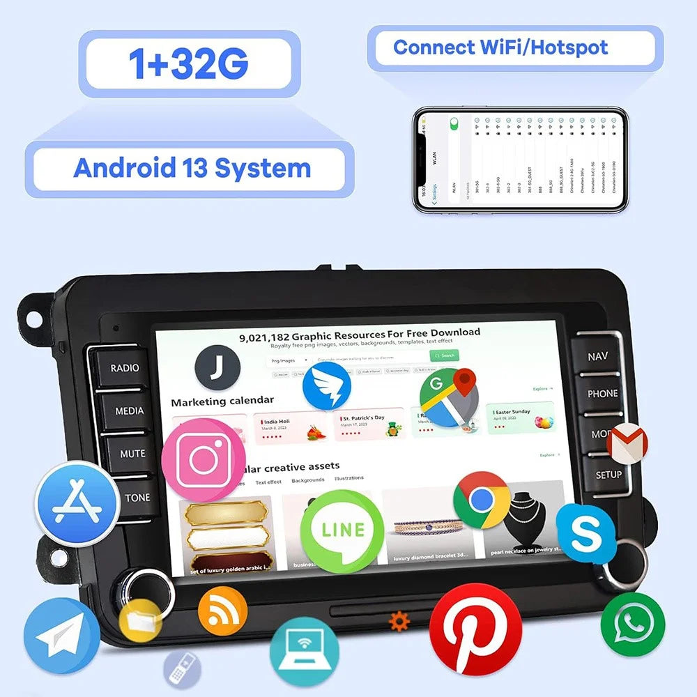 RH5013A 7 Inch Touch Screen Android 13 Car Stereo Radio Android Auto Multimedia Player, 1+16GB - 4
