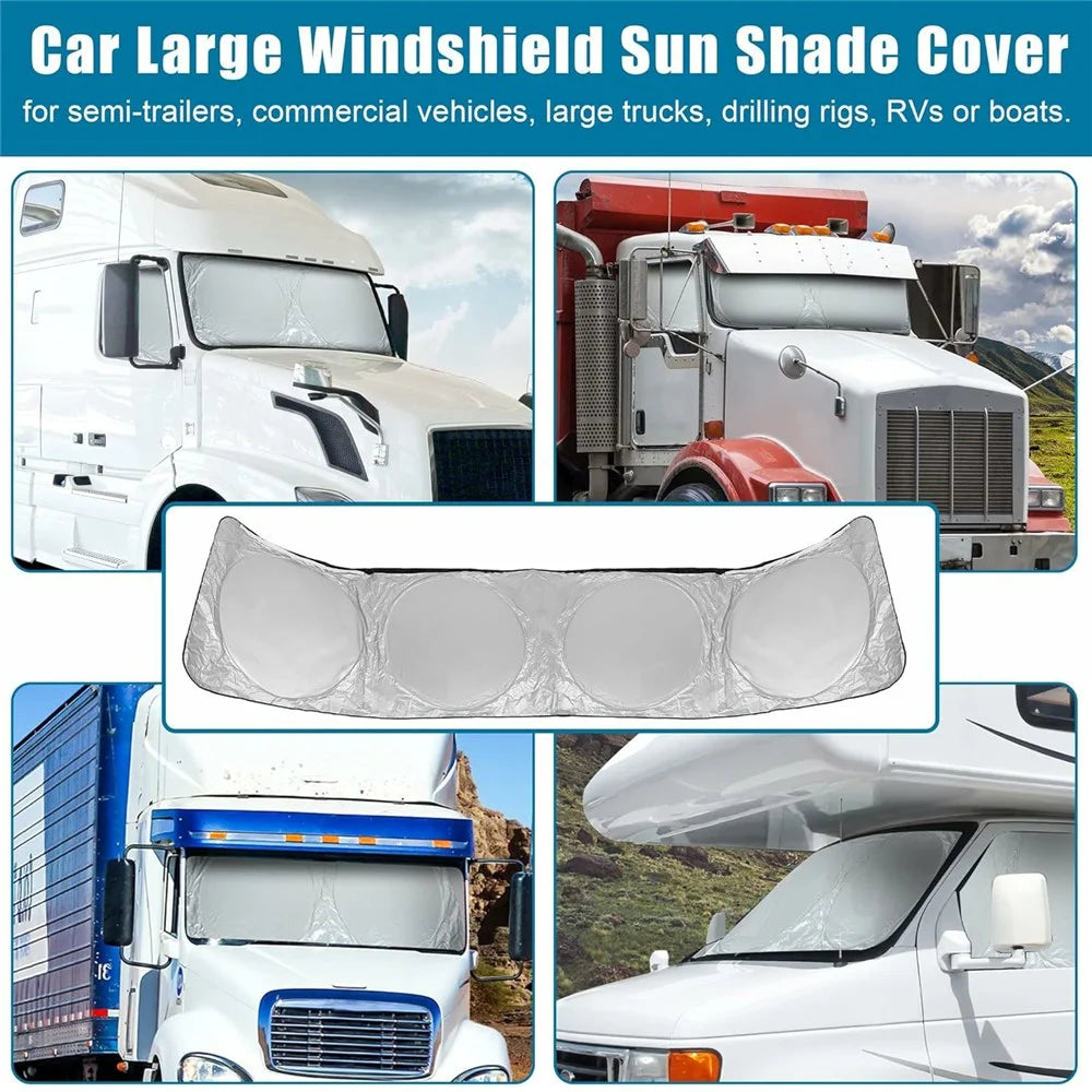 420 x 92cm Large Truck Sun Shade Heavy Duty Vehicle Sunshade Visor Foldable Heat Shield for Front Windshield Side Window - 6