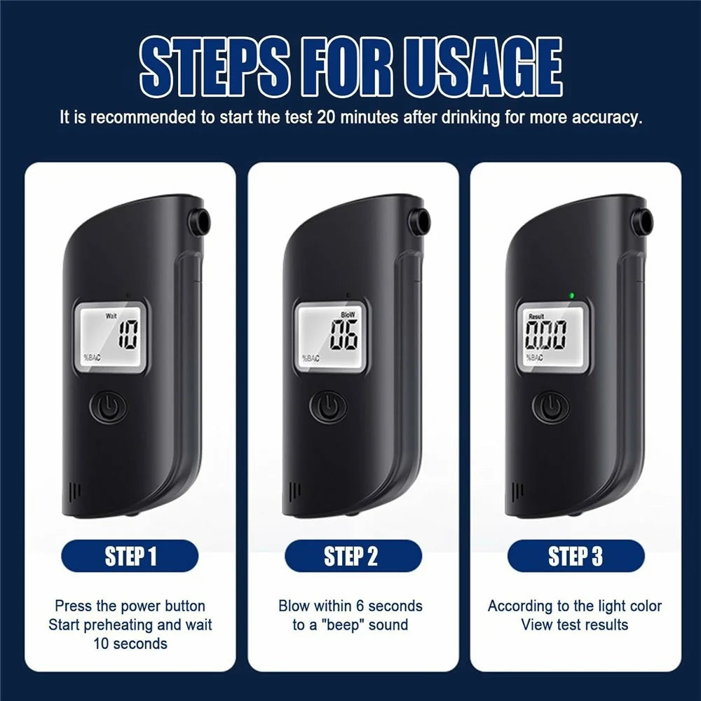 MR689 Portable Breathalyzer Alcohol Tester High Precision BAC Detector Analyzer with White LED Light - 5
