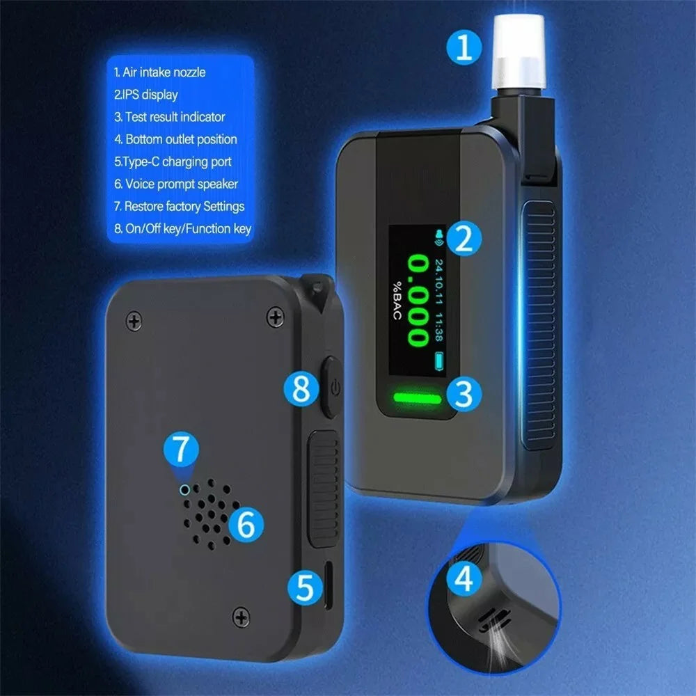 D1000 Portable Breathalyzer High Precision Alcohol Tester with Voice Prompt Digital Breath Analyzer - 5