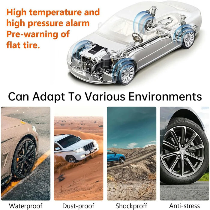 TPMS Tire Pressure Monitor System Solar Powered Wireless Car Tyre Sensor High Low Pressure Alert - 3