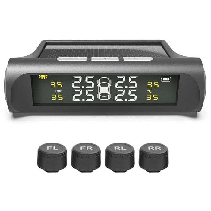 TPMS Tire Pressure Monitor System Solar Powered Wireless Car Tyre Sensor High Low Pressure Alert - 7