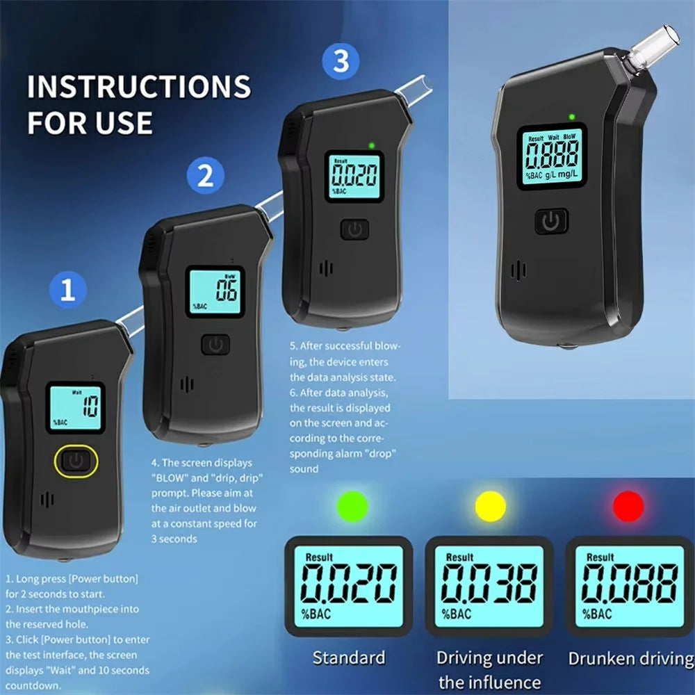 MR806 Digital Breathalyzer High Precision Portable Alcohol Tester Detector with LED Flashlight - 4