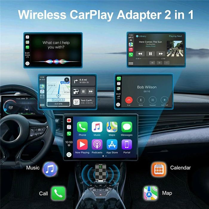 Mini 2 in 1 Wireless CarPlay Android Auto Adapter for Built-In Carplay / Android Auto Vehicles - Black - 6