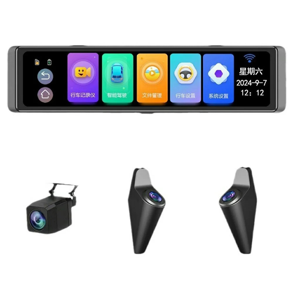 ADAS 12 Inch Full Screen Rearview Mirror Dash Cam 4 Channels 4K Ultra HD 360 Degree Blind Spot Warning BSD for Car - 1