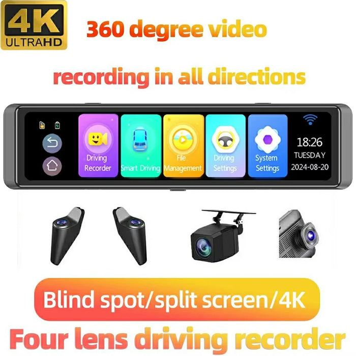 ADAS 12 Inch Full Screen Rearview Mirror Dash Cam 4 Channels 4K Ultra HD 360 Degree Blind Spot Warning BSD for Car - 2