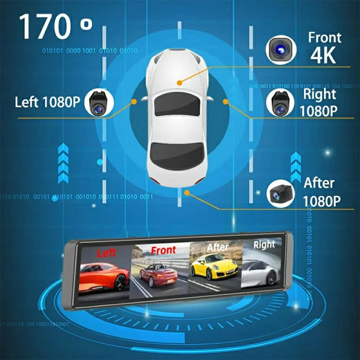 ADAS 12 Inch Full Screen Rearview Mirror Dash Cam 4 Channels 4K Ultra HD 360 Degree Blind Spot Warning BSD for Car - 3