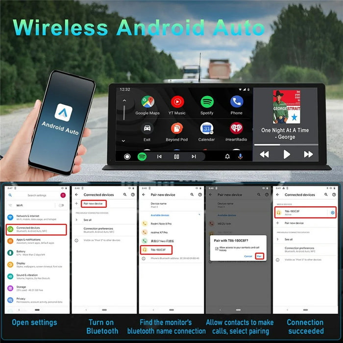 T60 Portable CarPlay Android Auto Screen 11.3 Inch Touchscreen Car Stereo Display with 1080P Rear View Camera and 24H Parking Monitor - 4