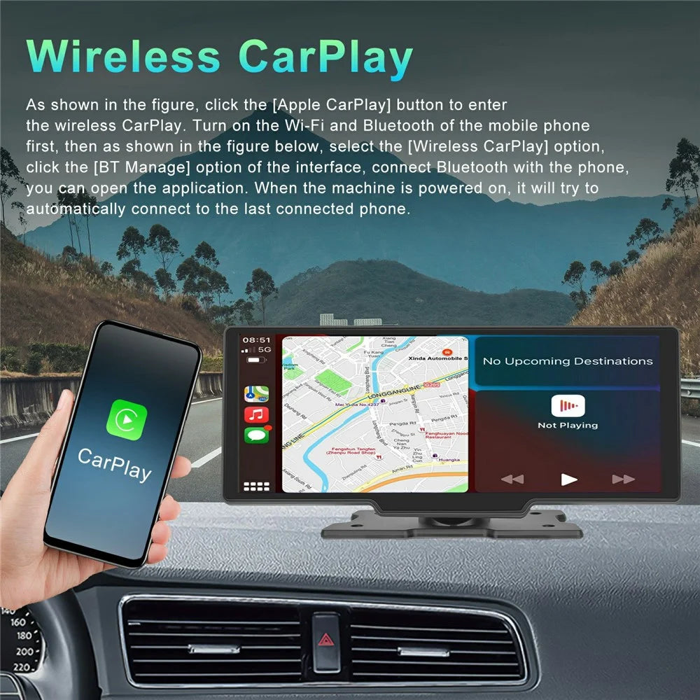 For Car Dashboard 10.26 Inch Touch Screen CarPlay Android Auto FM Transmitter with Rearview Camera - 5