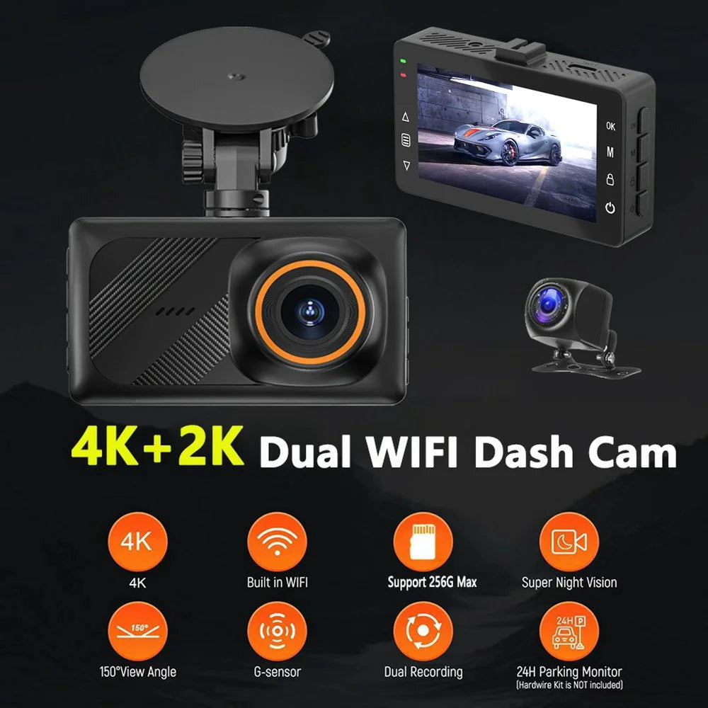 A5 4K Front 2K Rear Car Dash Cam 3 Inch Dual Lens WiFi Smartphone Connection Vehicle Parking Recorder - 2