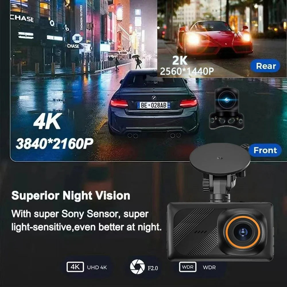 A5 4K Front 2K Rear Car Dash Cam 3 Inch Dual Lens WiFi Smartphone Connection Vehicle Parking Recorder - 7