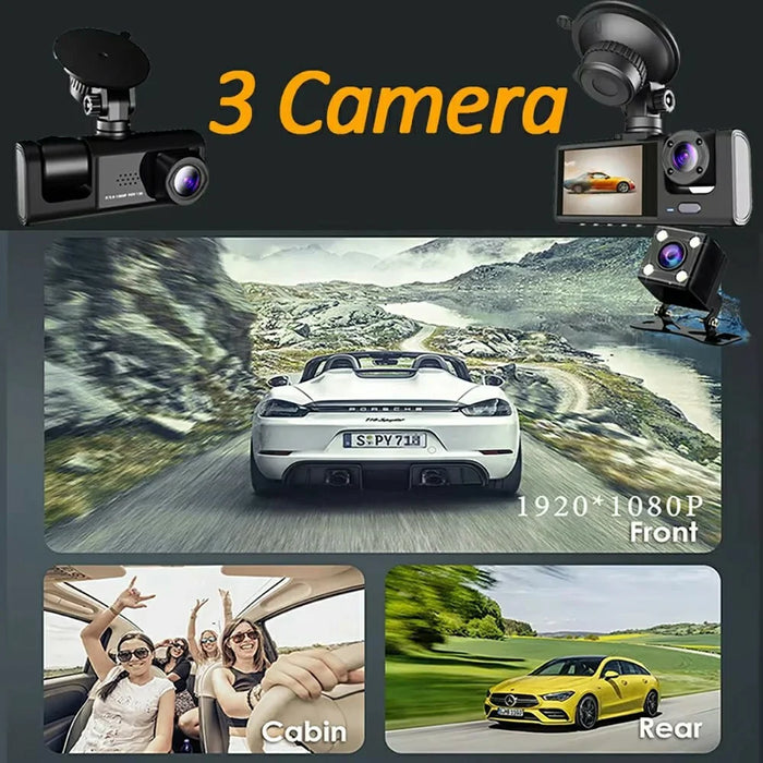 WIFI Car Dash Cam HD 1080P Front / Inside / Rear 3 Lens Car DVR Parking Recorder - 3