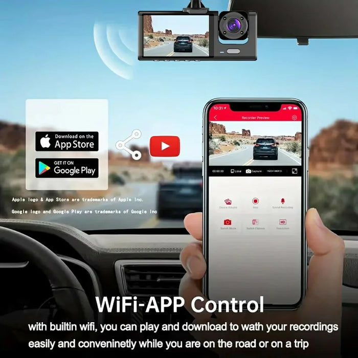 WIFI Car Dash Cam HD 1080P Front / Inside / Rear 3 Lens Car DVR Parking Recorder - 6