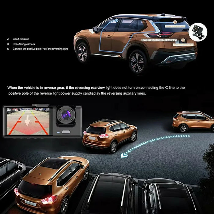 WIFI Car Dash Cam HD 1080P Front / Inside / Rear 3 Lens Car DVR Parking Recorder - 7