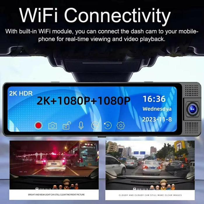 3 Lens 4K Rearview Mirror Dash Cam Interior Recording HD Reverse Camera 2K Front 1080P Inside 1080P Rear - 2