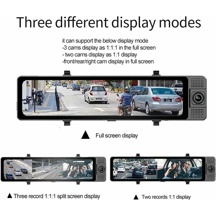 3 Lens 4K Rearview Mirror Dash Cam Interior Recording HD Reverse Camera 2K Front 1080P Inside 1080P Rear - 7