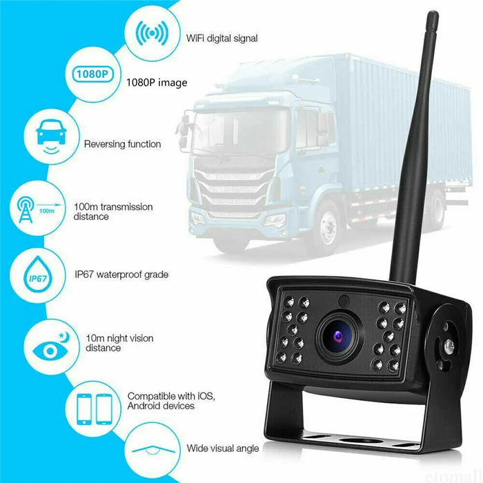 W105 For Vehicle Wireless Backup Camera 18 LED Night Vision HD 1080P IP67 Waterproof Wide Angle WiFi Cam - 2