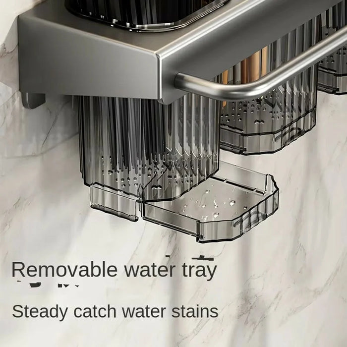 30cm Kitchen Organizer Rack Wall Mounted Spice Holder Knife Storage Towel Bar Multifunction Shelf - Tarnish - 4