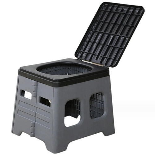 Portable Folding Toilet Seat for Car Travel Space Saving Outdoor Camping Commode Chair with Lid - Grey - 1