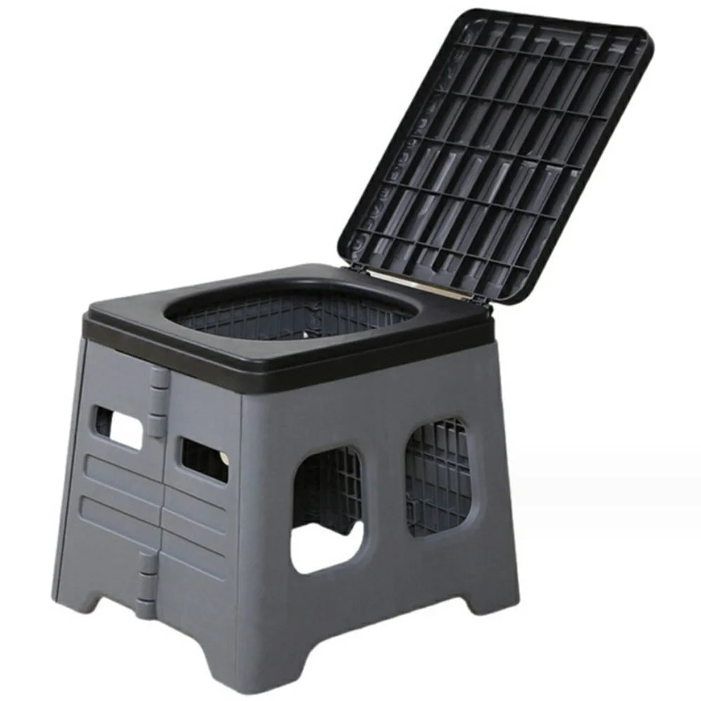 Portable Folding Toilet Seat for Car Travel Space Saving Outdoor Camping Commode Chair with Lid - Grey - 1