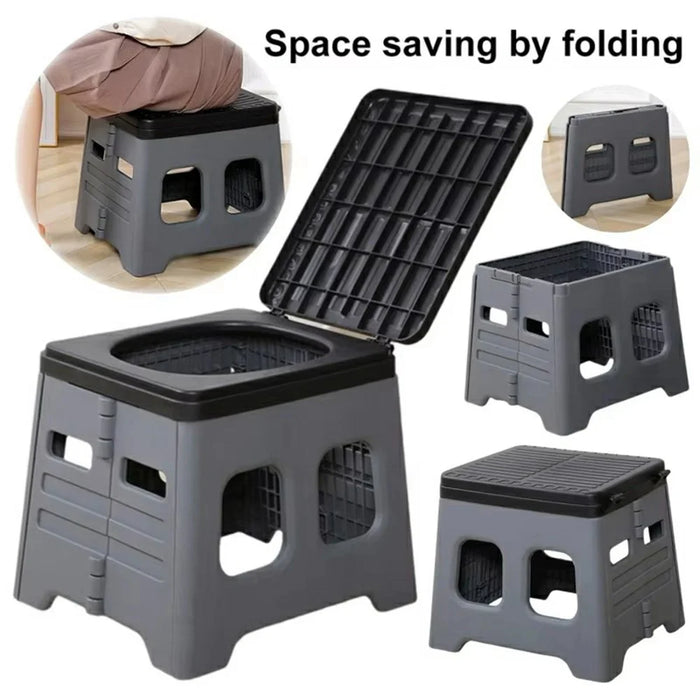 Portable Folding Toilet Seat for Car Travel Space Saving Outdoor Camping Commode Chair with Lid - Grey - 2