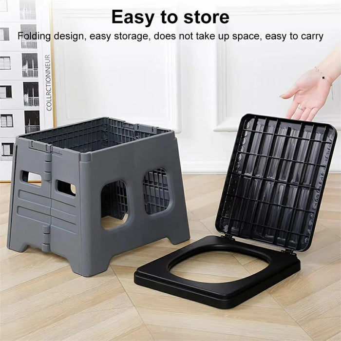Portable Folding Toilet Seat for Car Travel Space Saving Outdoor Camping Commode Chair with Lid - Grey - 3