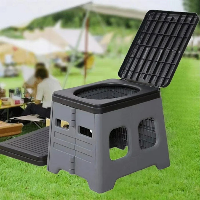 Portable Folding Toilet Seat for Car Travel Space Saving Outdoor Camping Commode Chair with Lid - Grey - 7