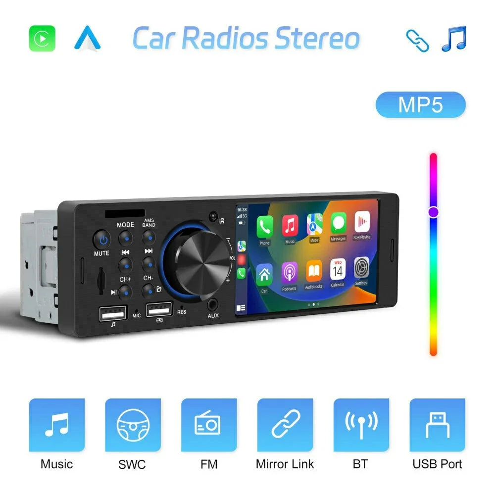 F7805C Wired CarPlay 4.1 Inch Touch Screen MP5 Car Radio Bluetooth-Compatible SD AUX USB 7 Color Lights Multimedia Player - 2
